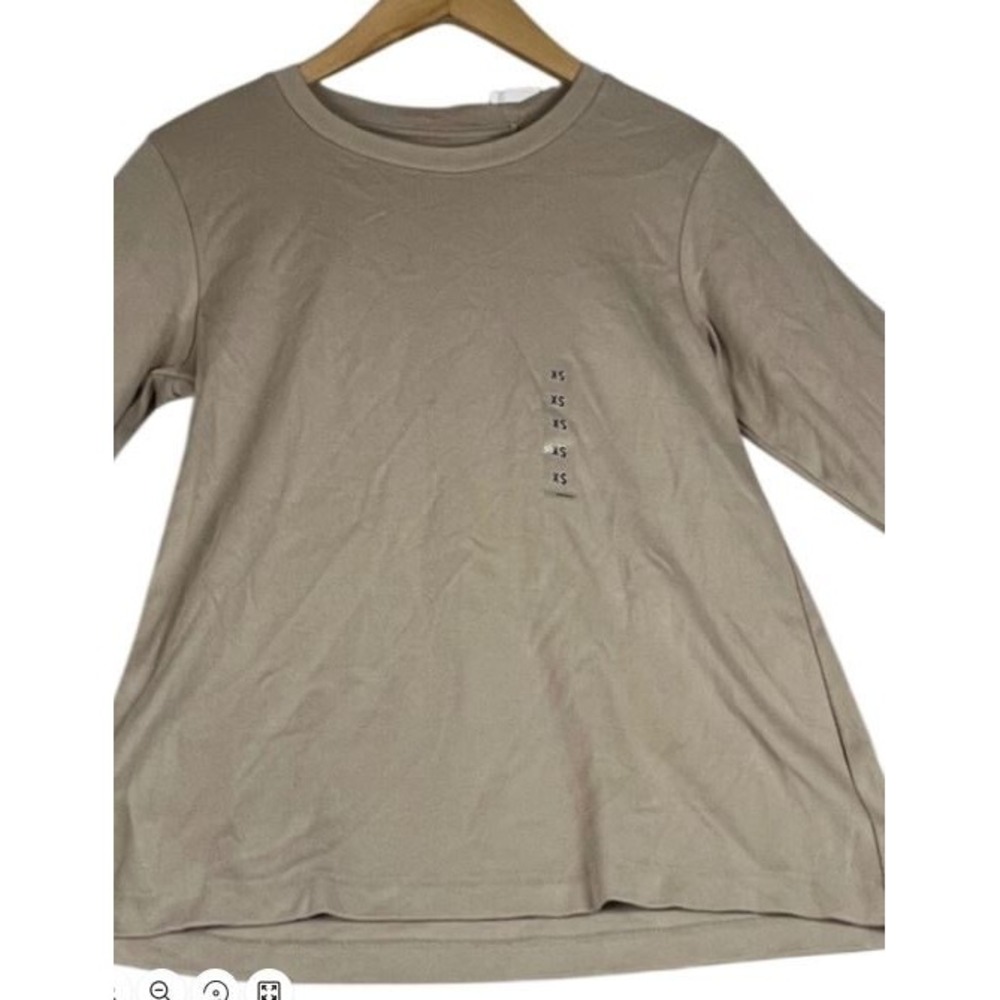 Uniqlo Smooth Stretch Cotton Crew Neck Long Sleeve T-Shirt Natural XS 465749
